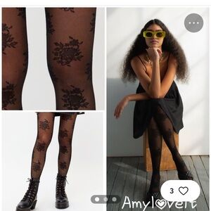 Floral Black Tights